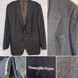 ERMENEGILDO ZEGNA $4k Switzerland 100% Wool Brown Herringbone Sport Coat 46R EUC